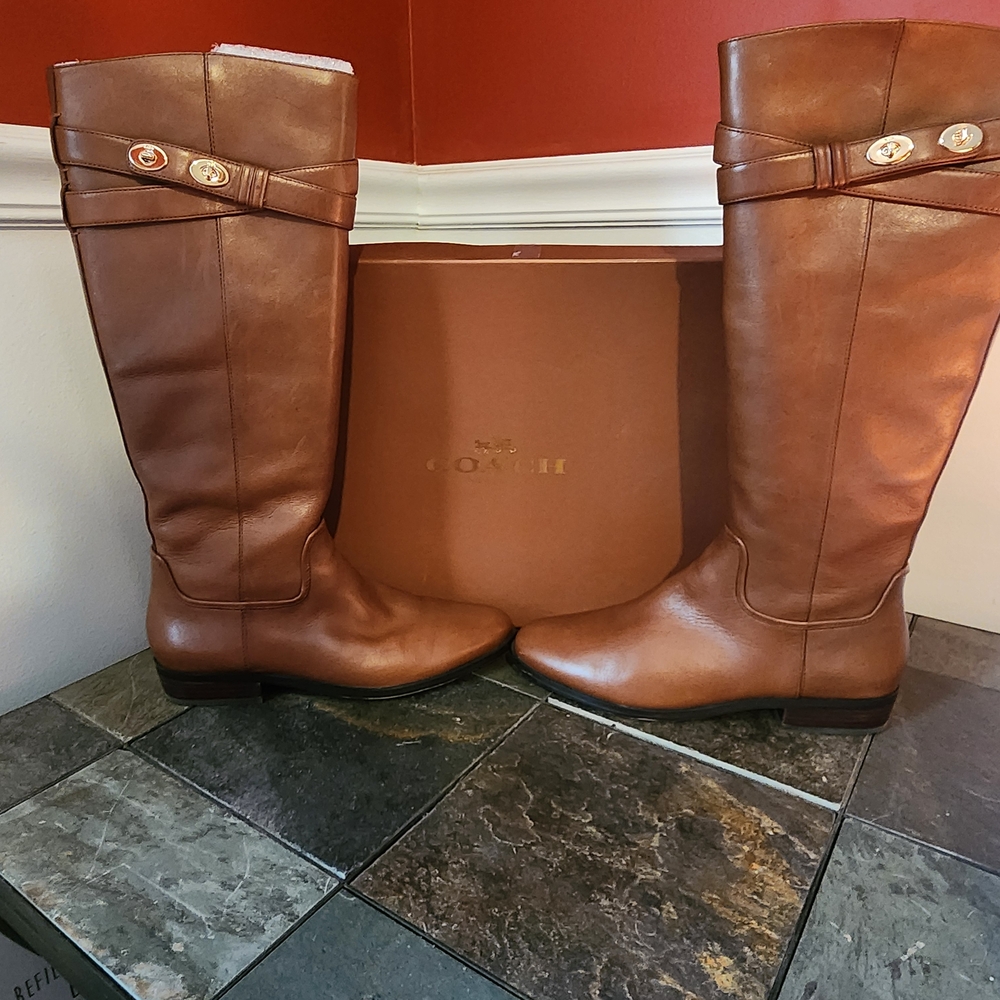 Coach Cognac Leather Knee-High Boots - Picture 9 of 13